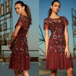 Gianni Bini “Wendy” Short Sleeve Floral Cherry Color Sequin Dress